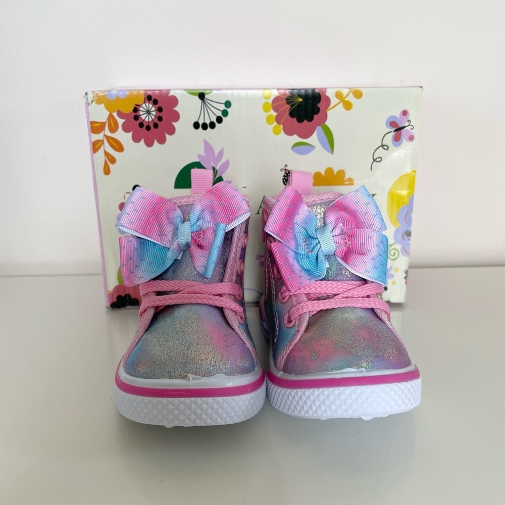 Laura Ashley Toddler Baby Girl High Top Pastel Pink Iridescent Sneaker size 5 - Picture 11 of 15